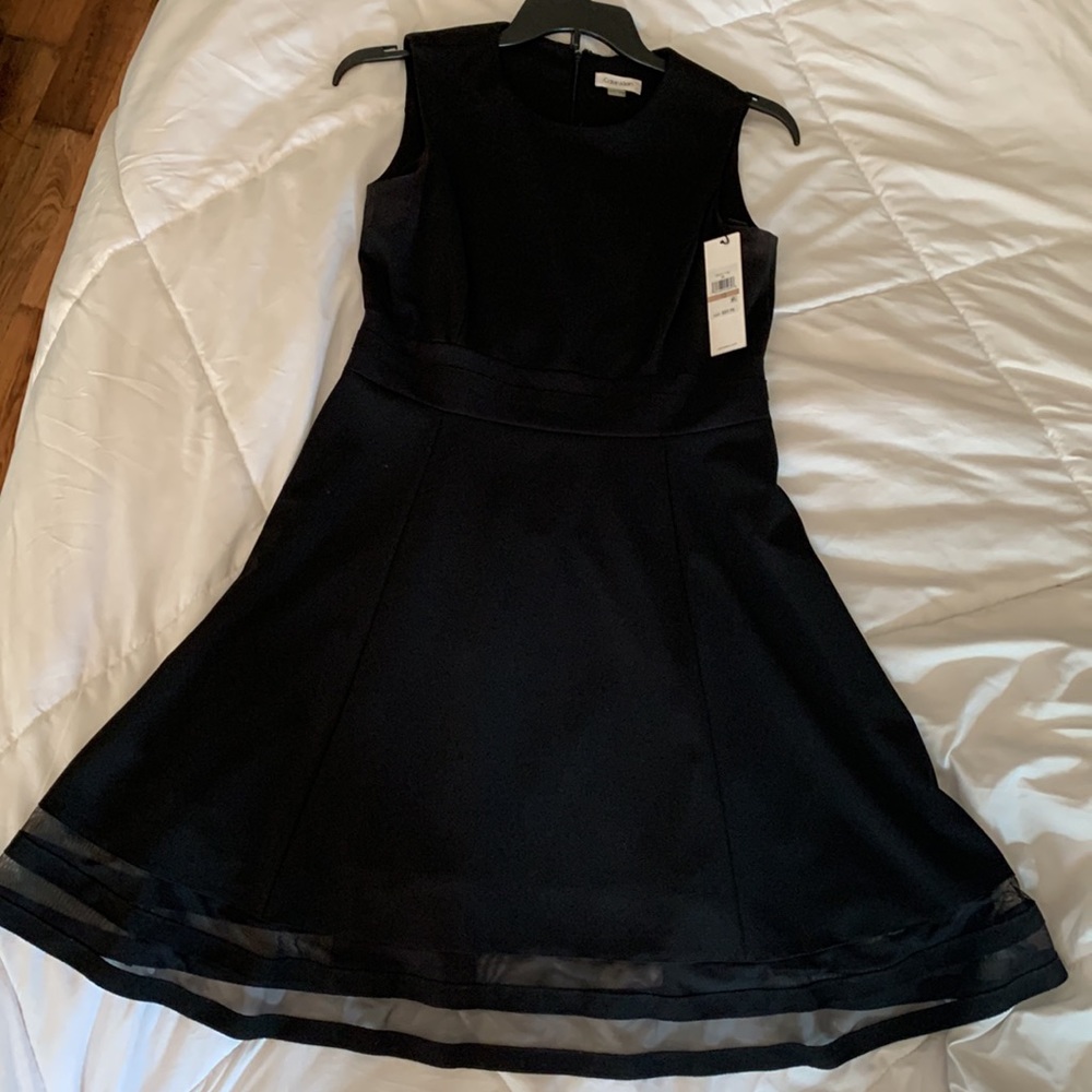 CALVIN KLEIN Womens Black Sleeveless Above The Knee Party Fit + Flare Dress